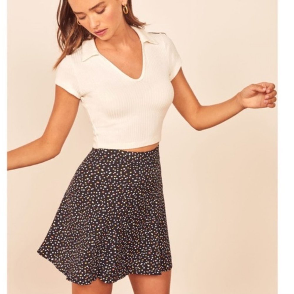 Reformation Black Floral A-Line Skirt